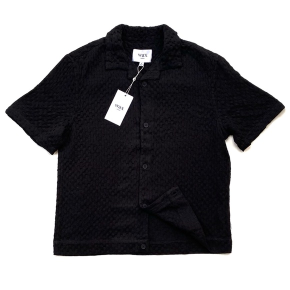 NWT Wax London S/S ‘25 Lido Black Dobby Cotton Weave Short-Sleeve Shirt - Picture 1 of 5